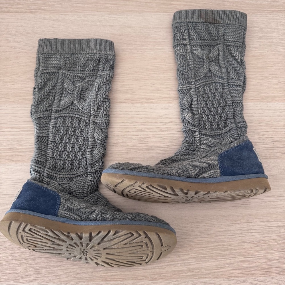 UGG Cable Knit Slippers - Gray and Blue